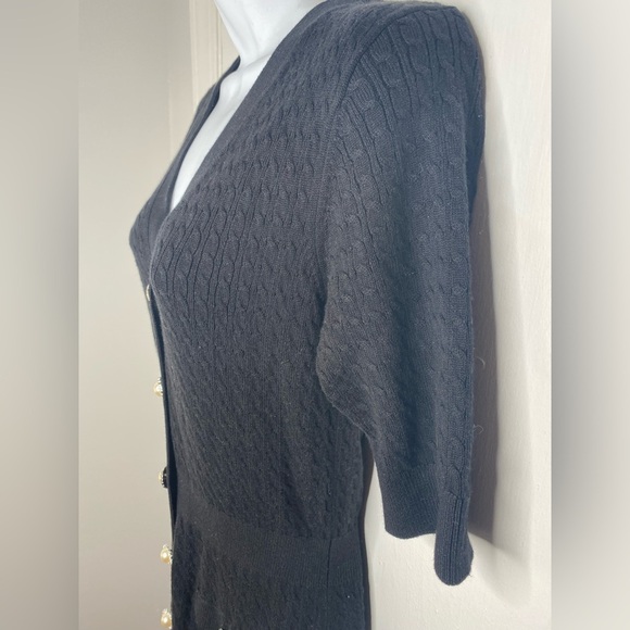 LOVERS + FRIENDS Bella Black Pearl Diamond like Button-Down Mini Sweater Dress - Picture 4 of 13